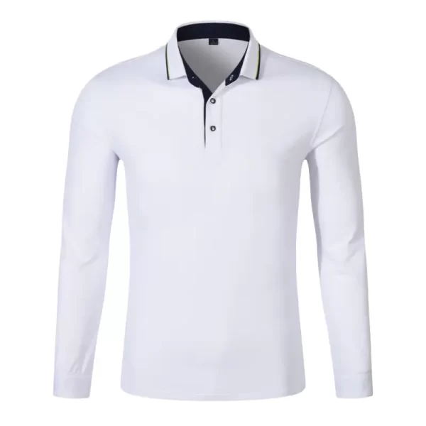 Comfortable Breathable Business Casual Long-Sleeve Polo Shirts with Rib and Yarn Dyed Collar, Custom Logo and Color Options