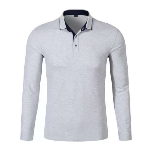 Comfortable Breathable Business Casual Long-Sleeve Polo Shirts with Rib and Yarn Dyed Collar, Custom Logo and Color Options