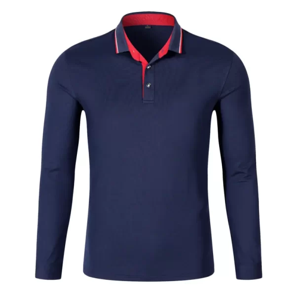 Comfortable Breathable Business Casual Long-Sleeve Polo Shirts with Rib and Yarn Dyed Collar, Custom Logo and Color Options