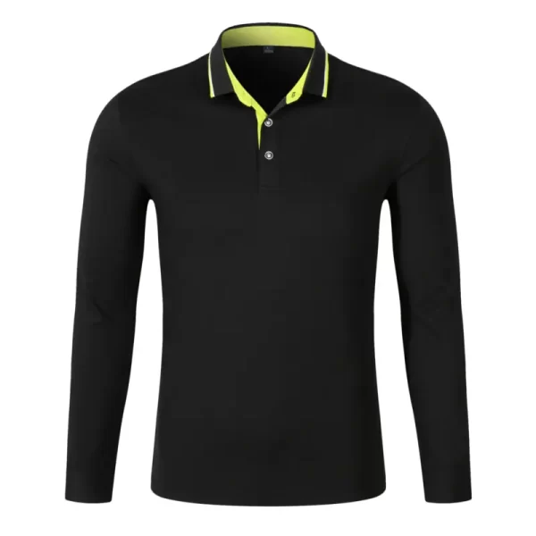 Comfortable Breathable Business Casual Long-Sleeve Polo Shirts with Rib and Yarn Dyed Collar, Custom Logo and Color Options