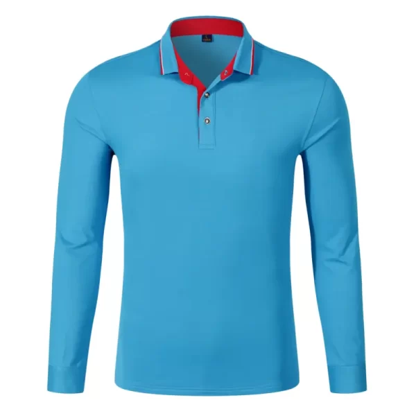 Comfortable Breathable Business Casual Long-Sleeve Polo Shirts with Rib and Yarn Dyed Collar, Custom Logo and Color Options