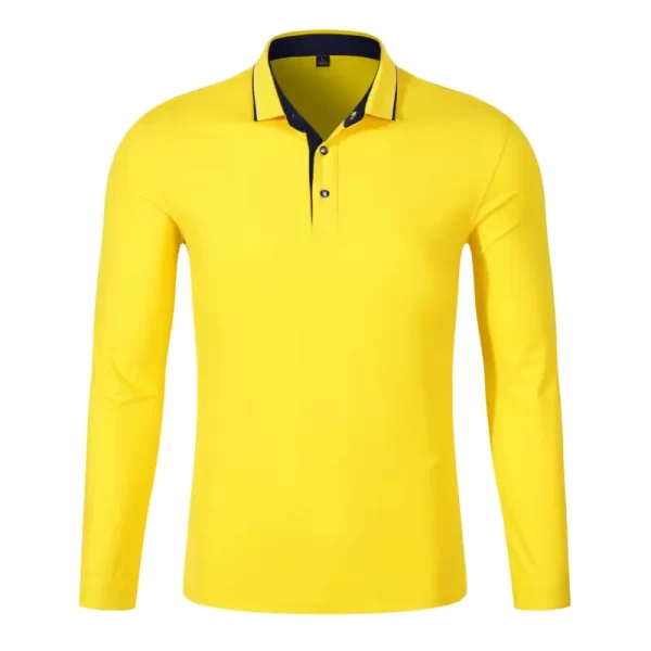 Comfortable Breathable Business Casual Long-Sleeve Polo Shirts with Rib and Yarn Dyed Collar, Custom Logo and Color Options