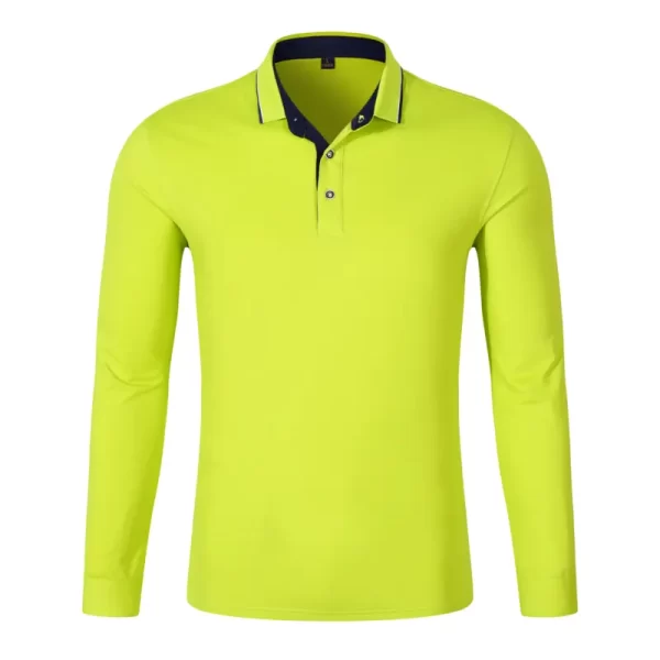 Comfortable Breathable Business Casual Long-Sleeve Polo Shirts with Rib and Yarn Dyed Collar, Custom Logo and Color Options